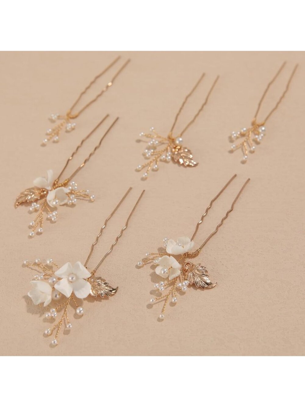 Women's Gold Rhinestone Crystal Handmade Bridesmaid Floral Pearl Hair Pins